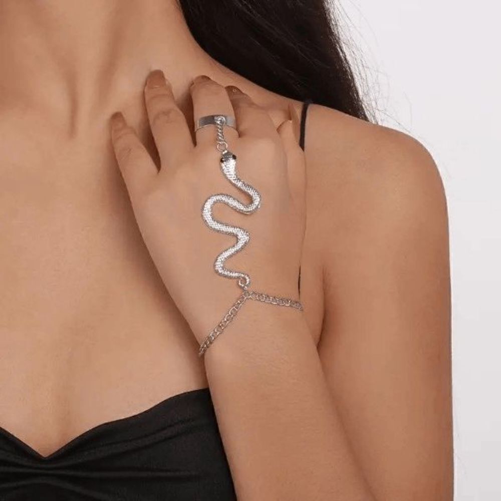 White Gold Gothic Exaggerated Snake Link Bracelet